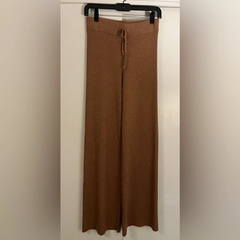 A.L.C. Quentin Knit Wide-Leg Pants in Metallic/Brown, Size XS - Picture 6 of 13